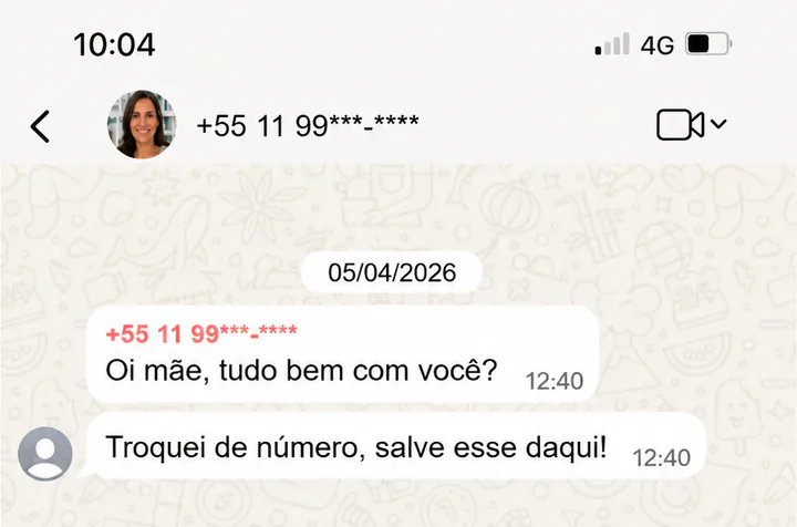 Mensagem falsa informando troca de número